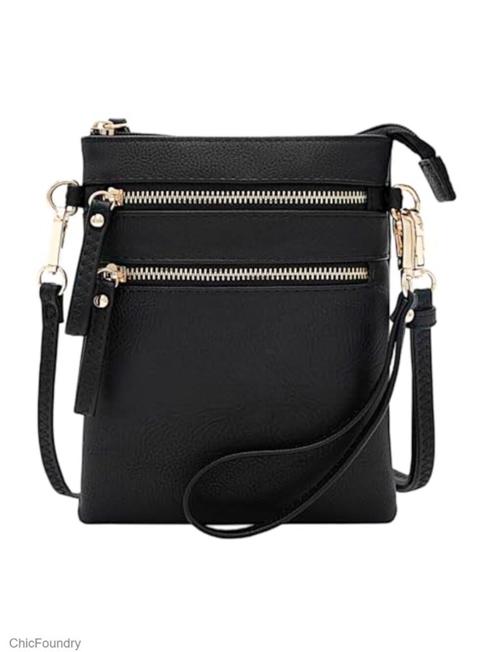 Small Faux Leather Crossbody Bag Multi Zip Pockets Detachable Wristlet Women